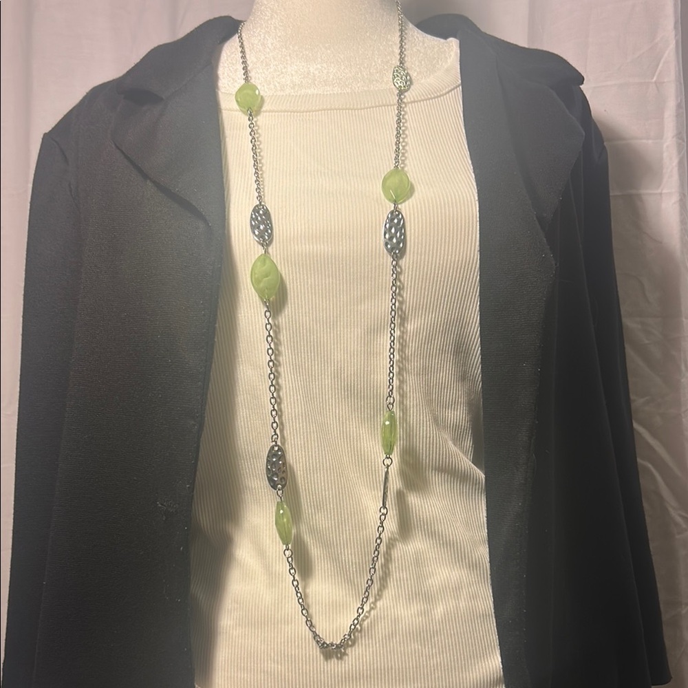 Elegant Silver and Green Beaded Necklace